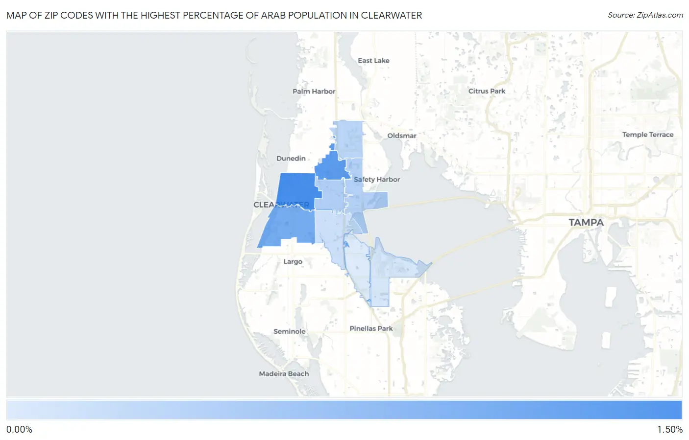 Zip Codes with the Highest Percentage of Arab Population in Clearwater Map