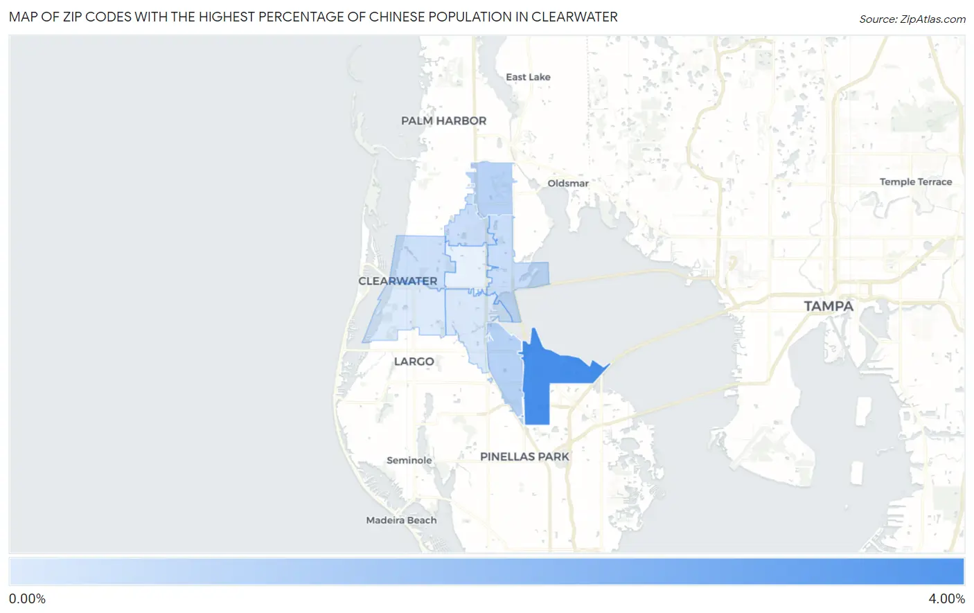 Zip Codes with the Highest Percentage of Chinese Population in Clearwater Map
