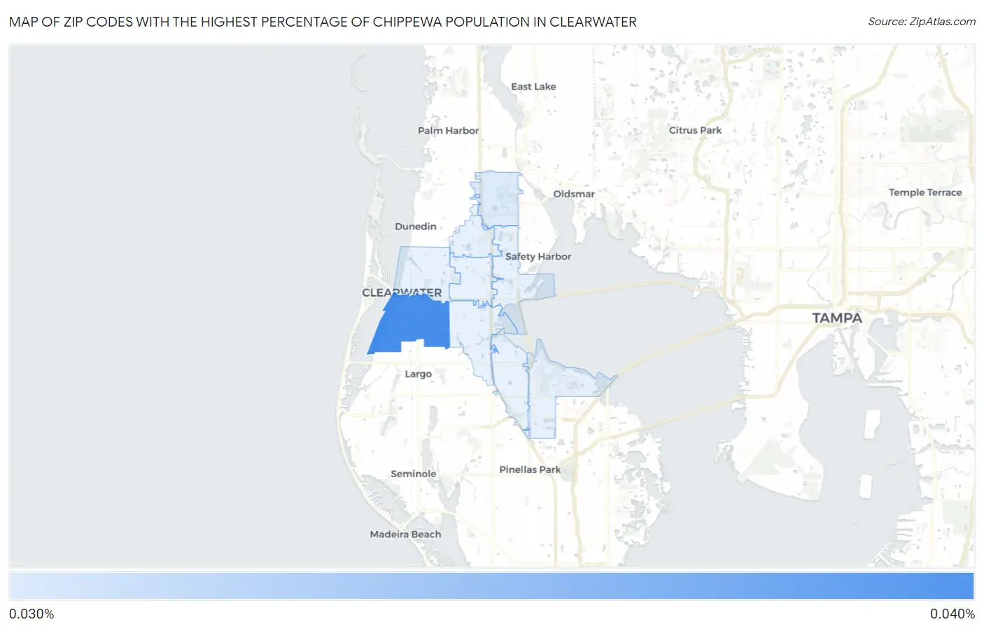 Zip Codes with the Highest Percentage of Chippewa Population in Clearwater Map