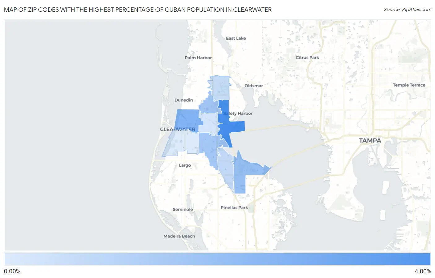Zip Codes with the Highest Percentage of Cuban Population in Clearwater Map