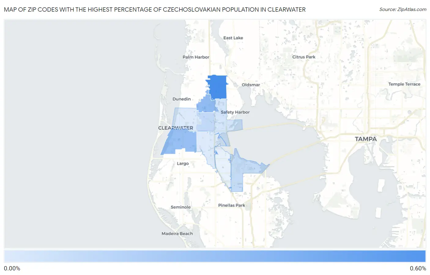 Zip Codes with the Highest Percentage of Czechoslovakian Population in Clearwater Map
