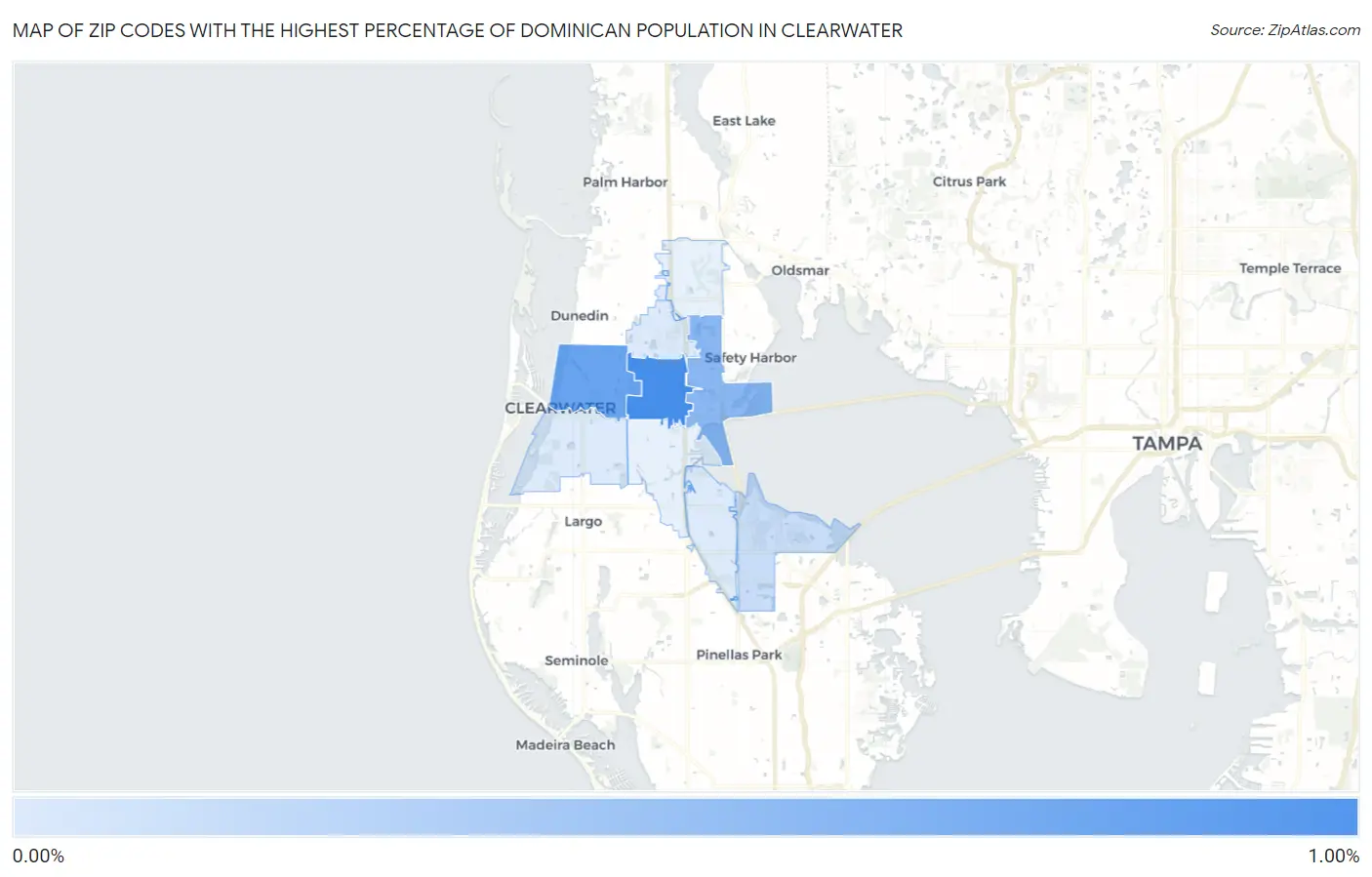 Zip Codes with the Highest Percentage of Dominican Population in Clearwater Map