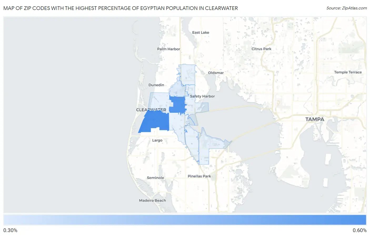 Zip Codes with the Highest Percentage of Egyptian Population in Clearwater Map