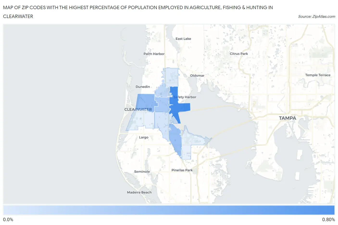 Zip Codes with the Highest Percentage of Population Employed in Agriculture, Fishing & Hunting in Clearwater Map