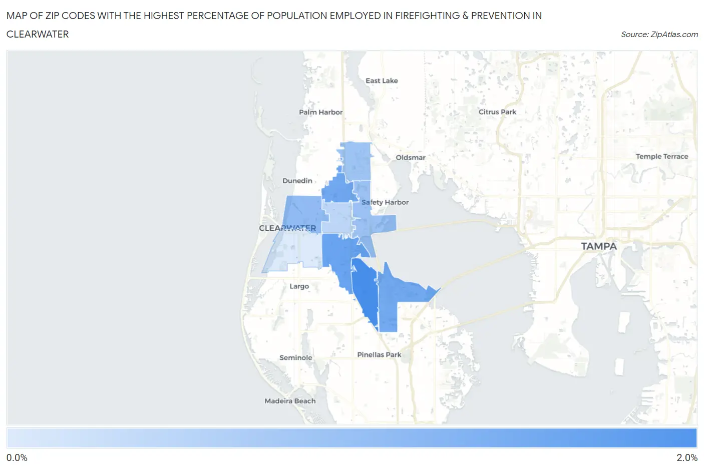 Zip Codes with the Highest Percentage of Population Employed in Firefighting & Prevention in Clearwater Map