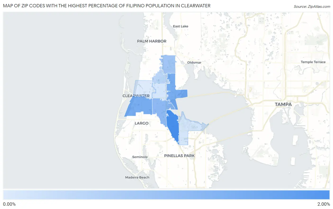 Zip Codes with the Highest Percentage of Filipino Population in Clearwater Map