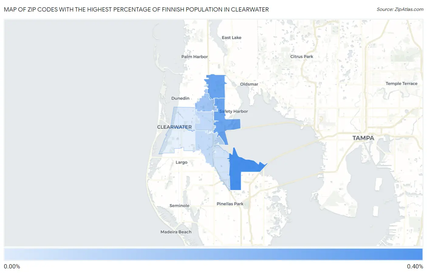 Zip Codes with the Highest Percentage of Finnish Population in Clearwater Map