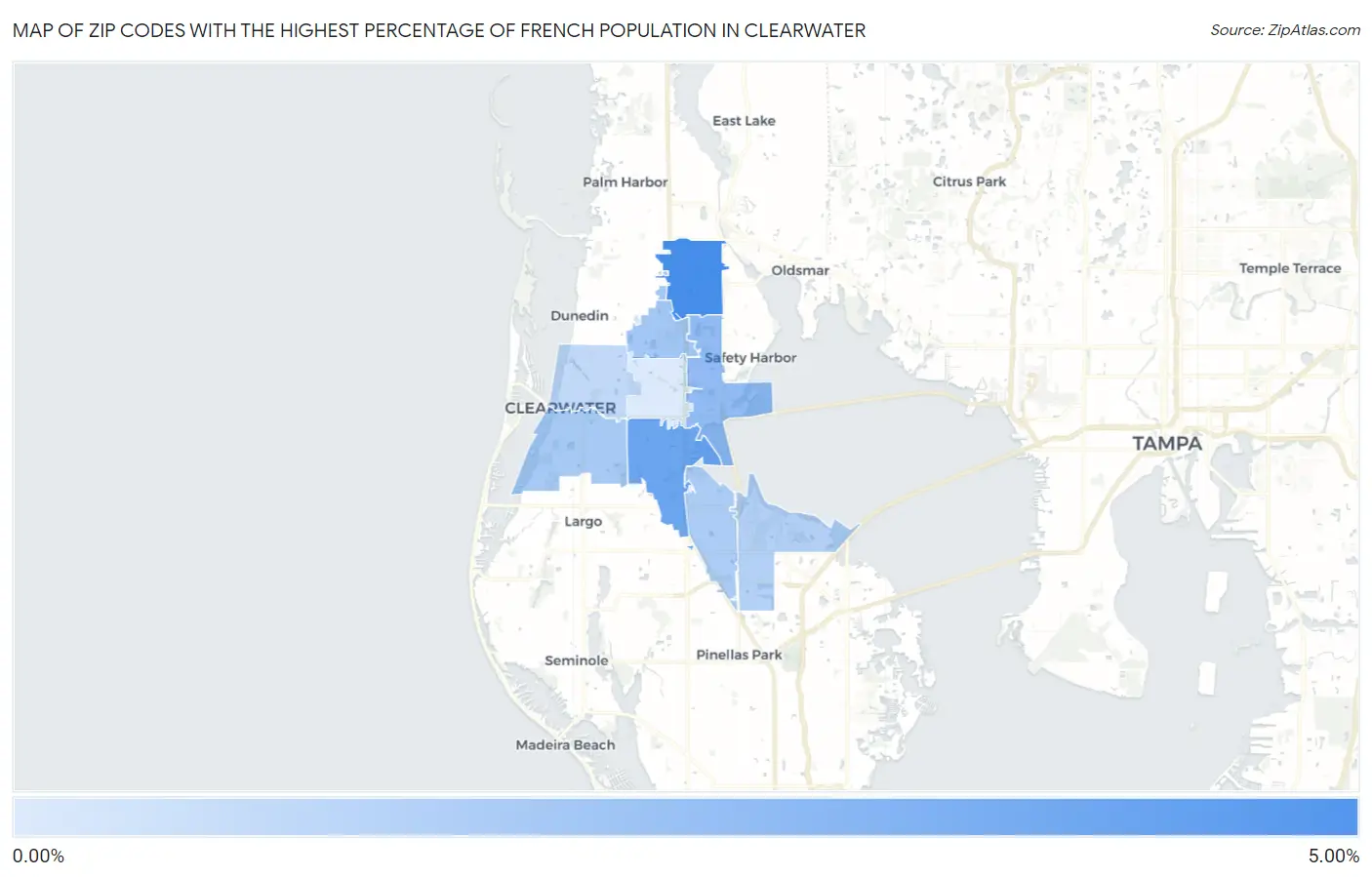 Zip Codes with the Highest Percentage of French Population in Clearwater Map