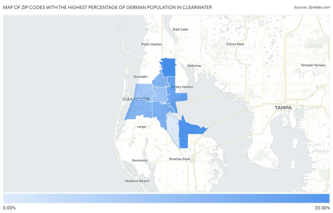 Zip Codes with the Highest Percentage of German Population in Clearwater Map