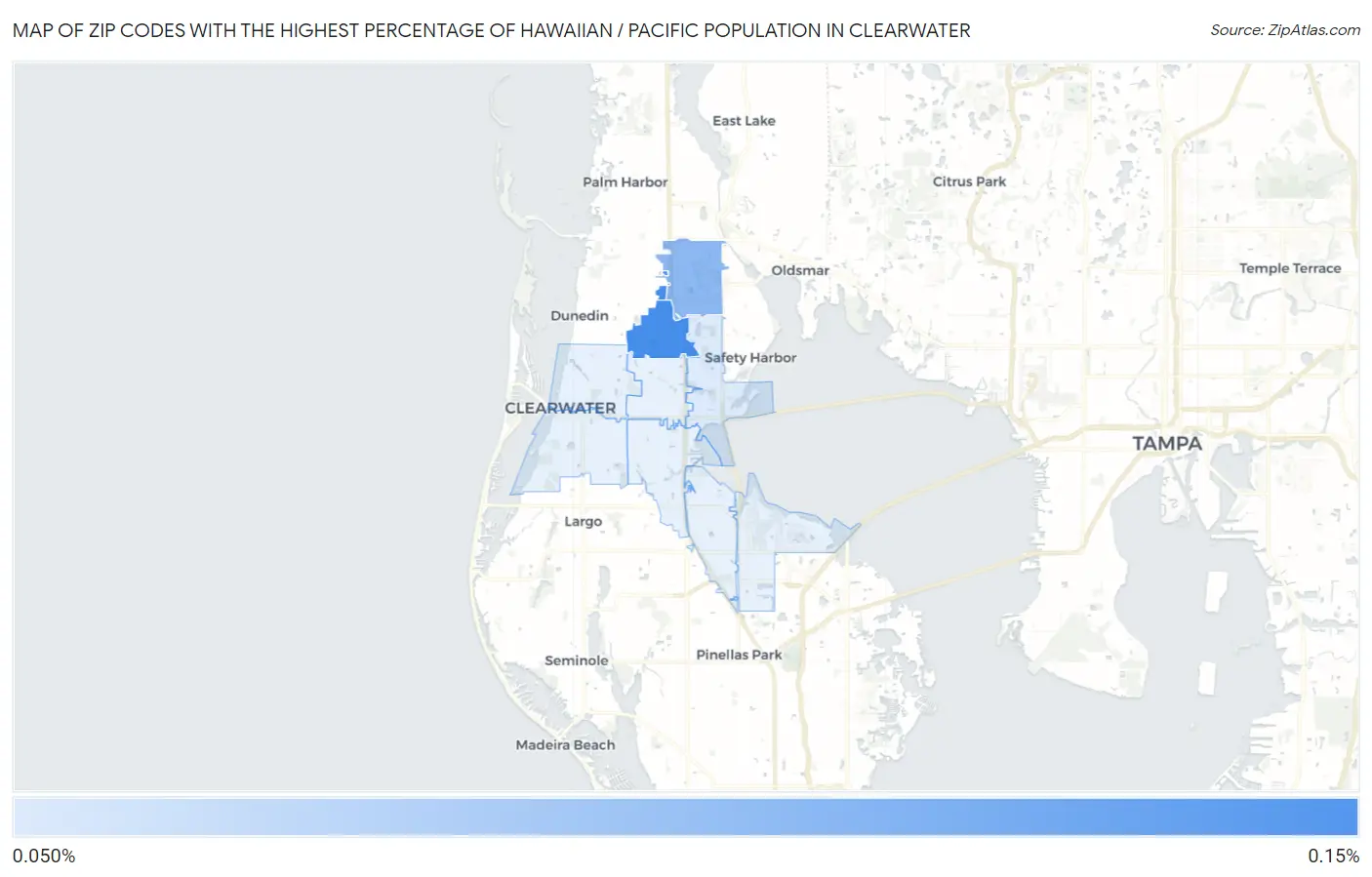 Zip Codes with the Highest Percentage of Hawaiian / Pacific Population in Clearwater Map
