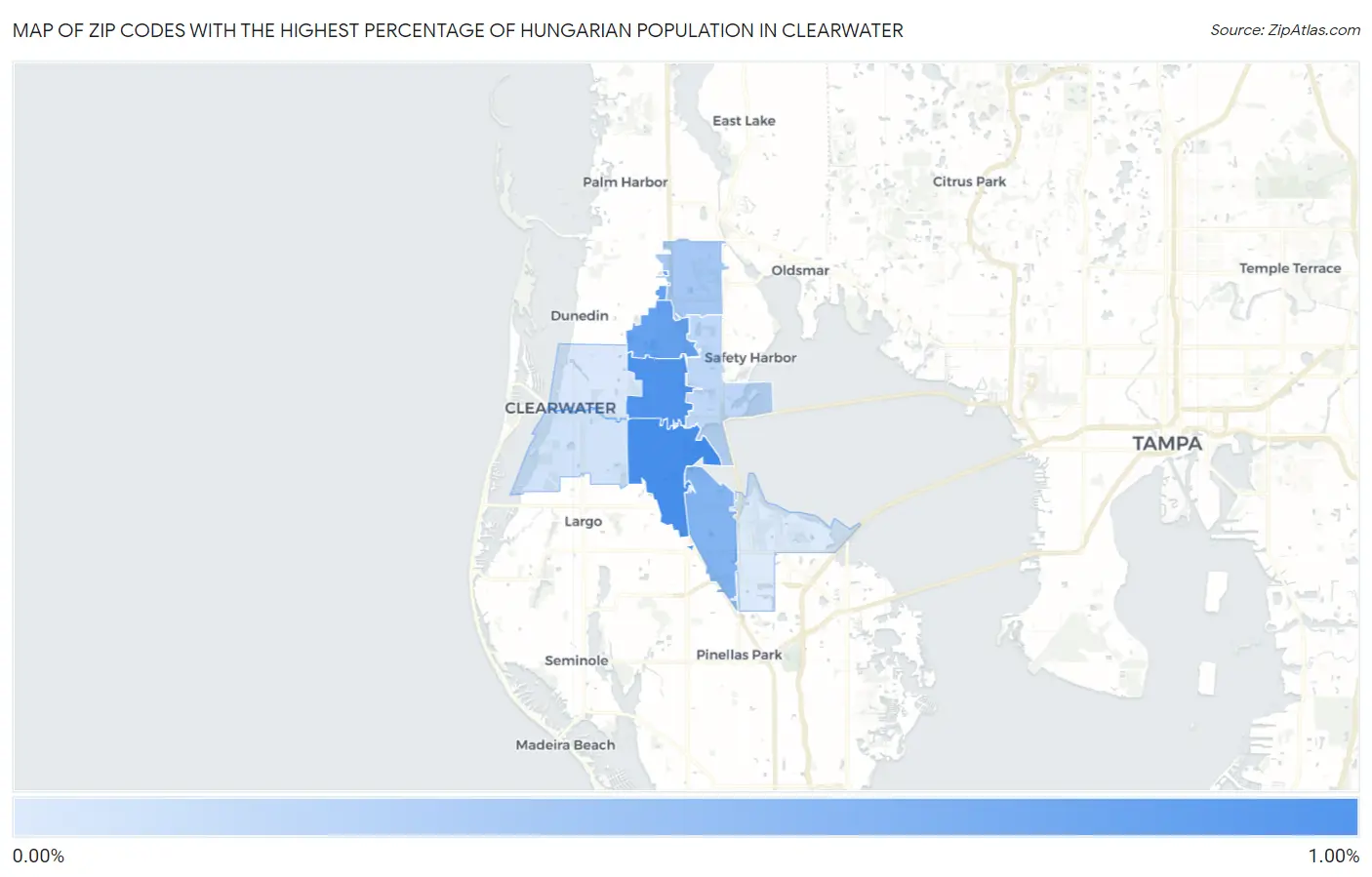 Zip Codes with the Highest Percentage of Hungarian Population in Clearwater Map