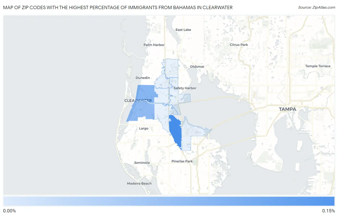 Zip Codes with the Highest Percentage of Immigrants from Bahamas in Clearwater Map