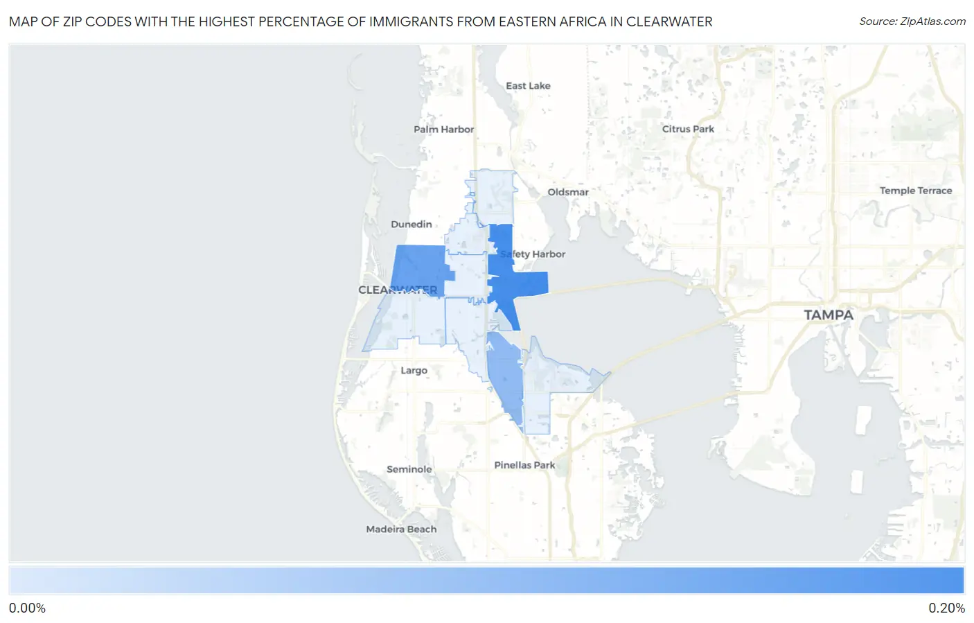 Zip Codes with the Highest Percentage of Immigrants from Eastern Africa in Clearwater Map