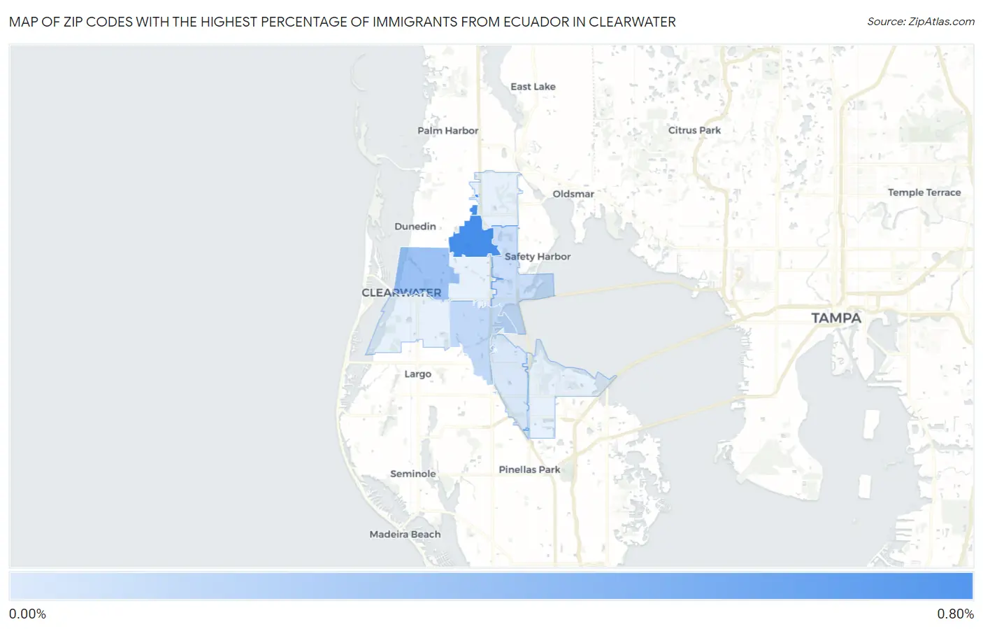 Zip Codes with the Highest Percentage of Immigrants from Ecuador in Clearwater Map