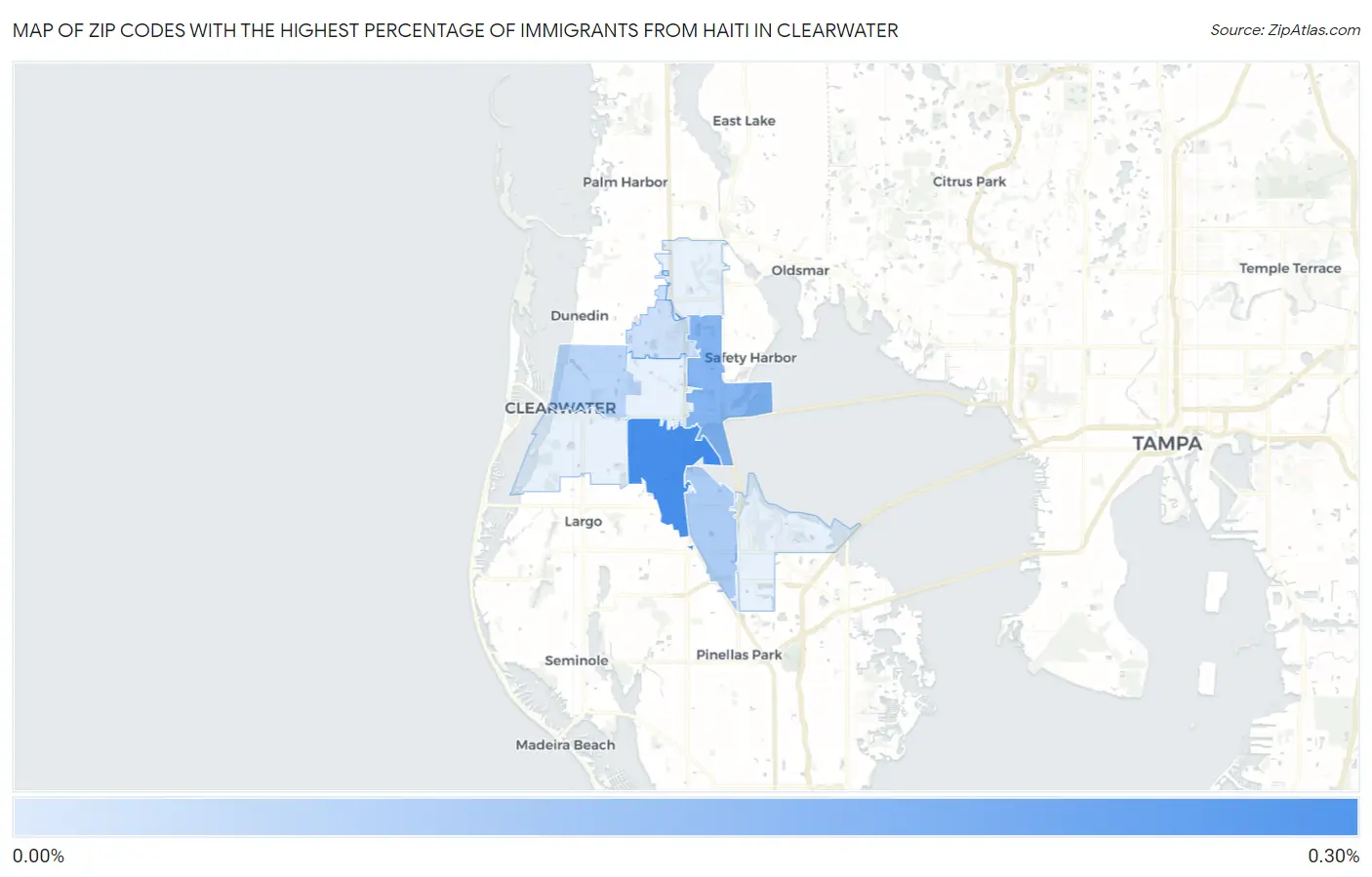 Zip Codes with the Highest Percentage of Immigrants from Haiti in Clearwater Map