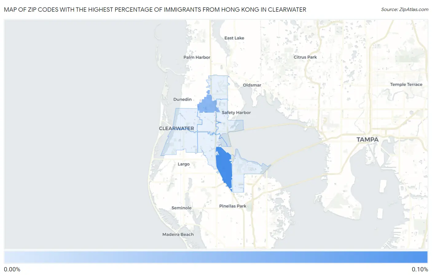 Zip Codes with the Highest Percentage of Immigrants from Hong Kong in Clearwater Map