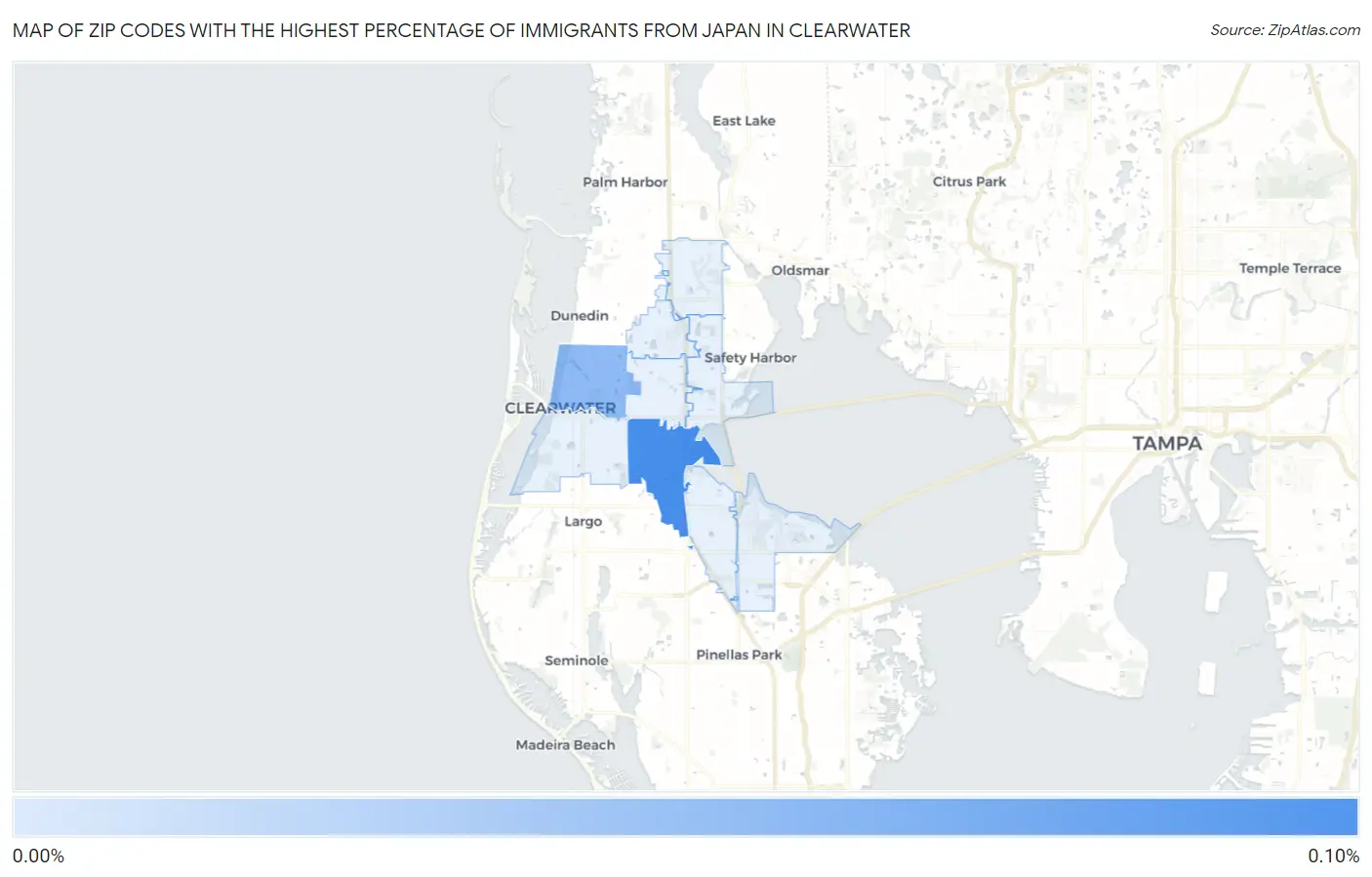 Zip Codes with the Highest Percentage of Immigrants from Japan in Clearwater Map