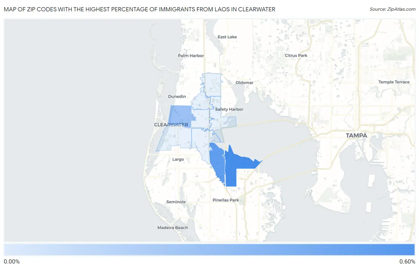Zip Codes with the Highest Percentage of Immigrants from Laos in Clearwater Map