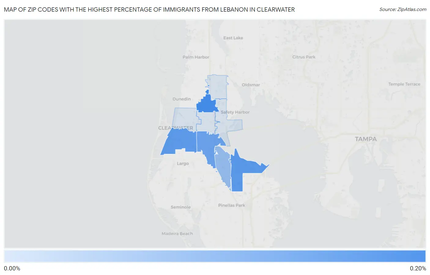 Zip Codes with the Highest Percentage of Immigrants from Lebanon in Clearwater Map