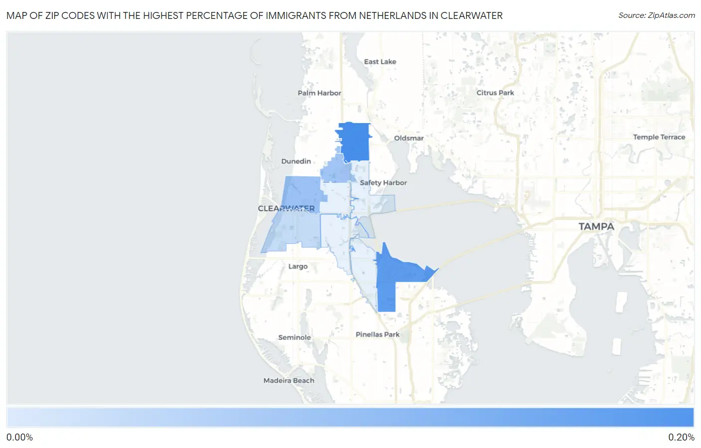 Zip Codes with the Highest Percentage of Immigrants from Netherlands in Clearwater Map