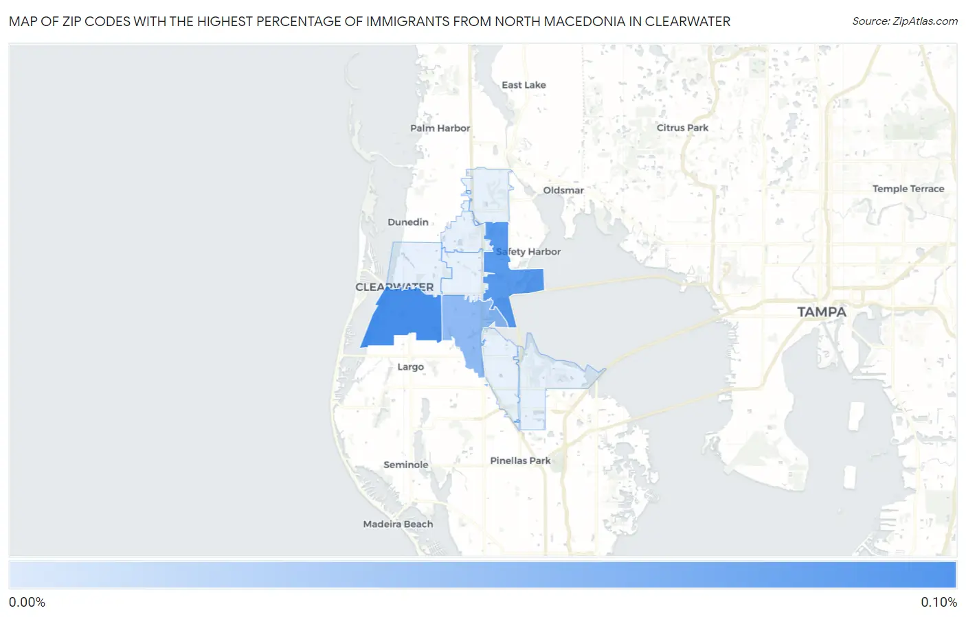 Zip Codes with the Highest Percentage of Immigrants from North Macedonia in Clearwater Map