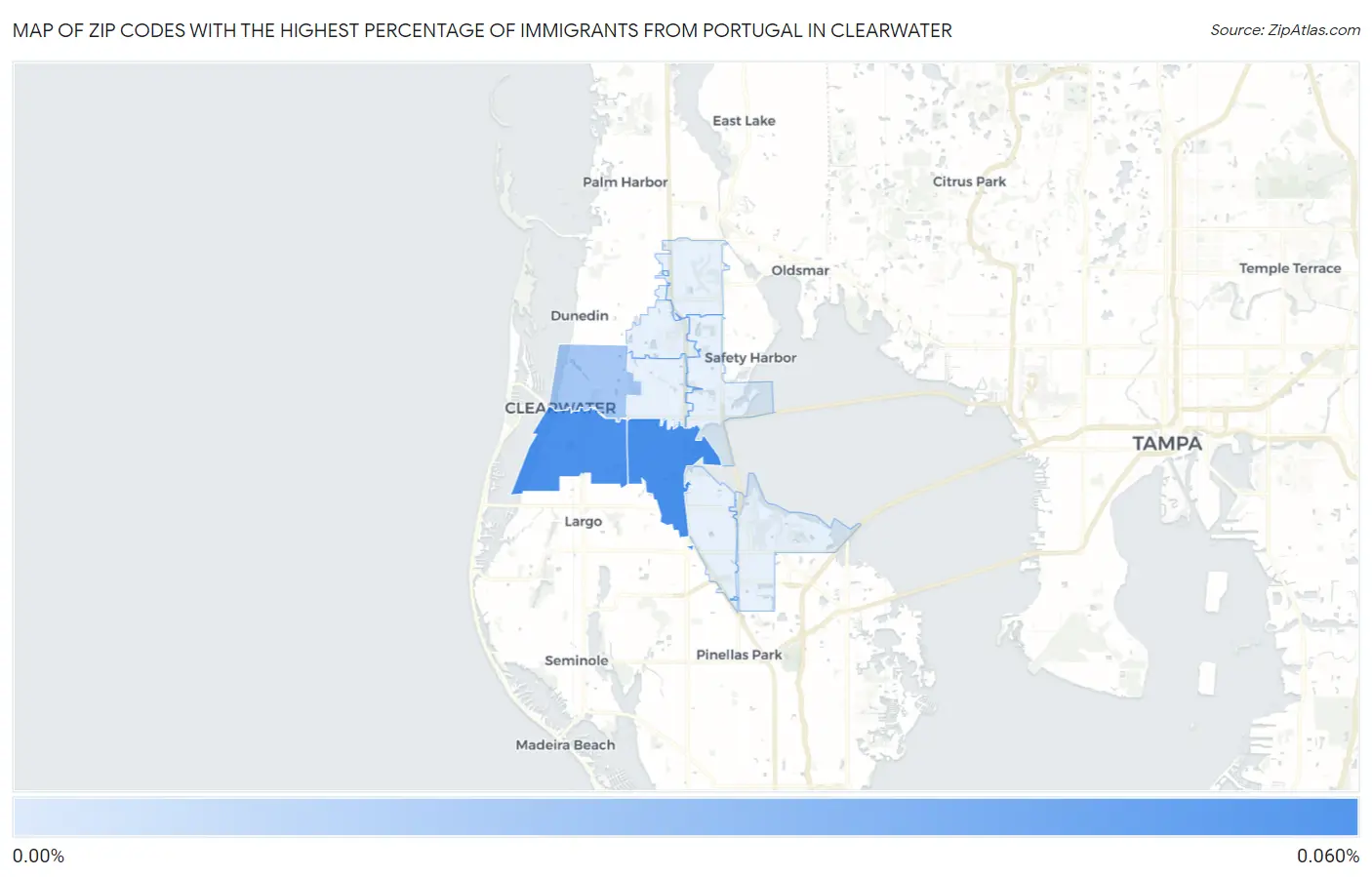 Zip Codes with the Highest Percentage of Immigrants from Portugal in Clearwater Map