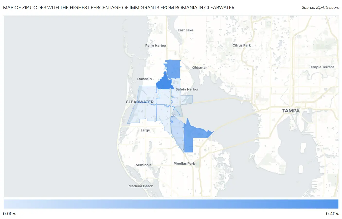 Zip Codes with the Highest Percentage of Immigrants from Romania in Clearwater Map