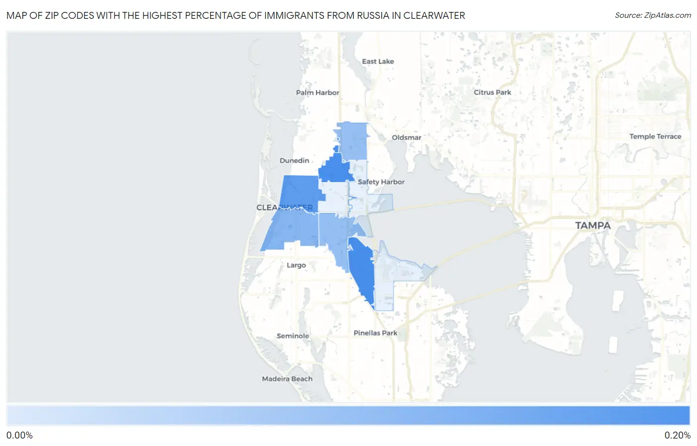 Zip Codes with the Highest Percentage of Immigrants from Russia in Clearwater Map