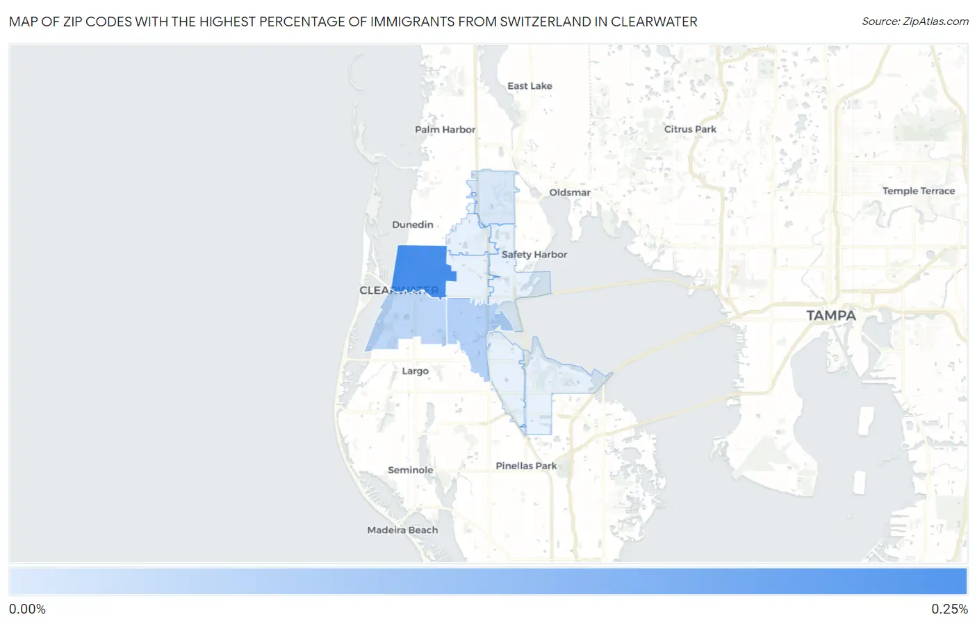 Zip Codes with the Highest Percentage of Immigrants from Switzerland in Clearwater Map