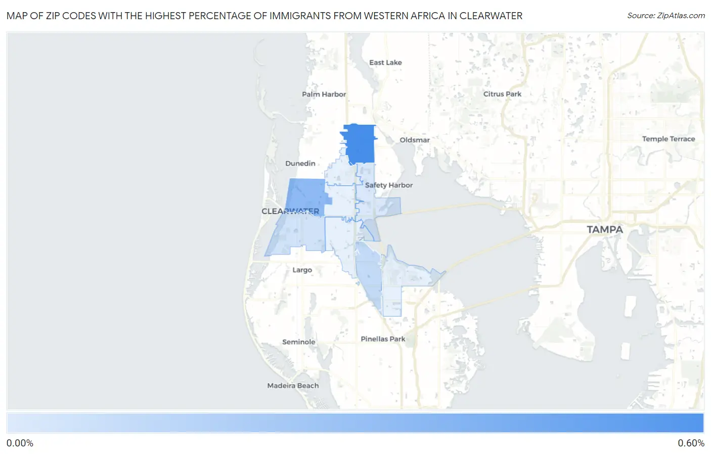 Zip Codes with the Highest Percentage of Immigrants from Western Africa in Clearwater Map