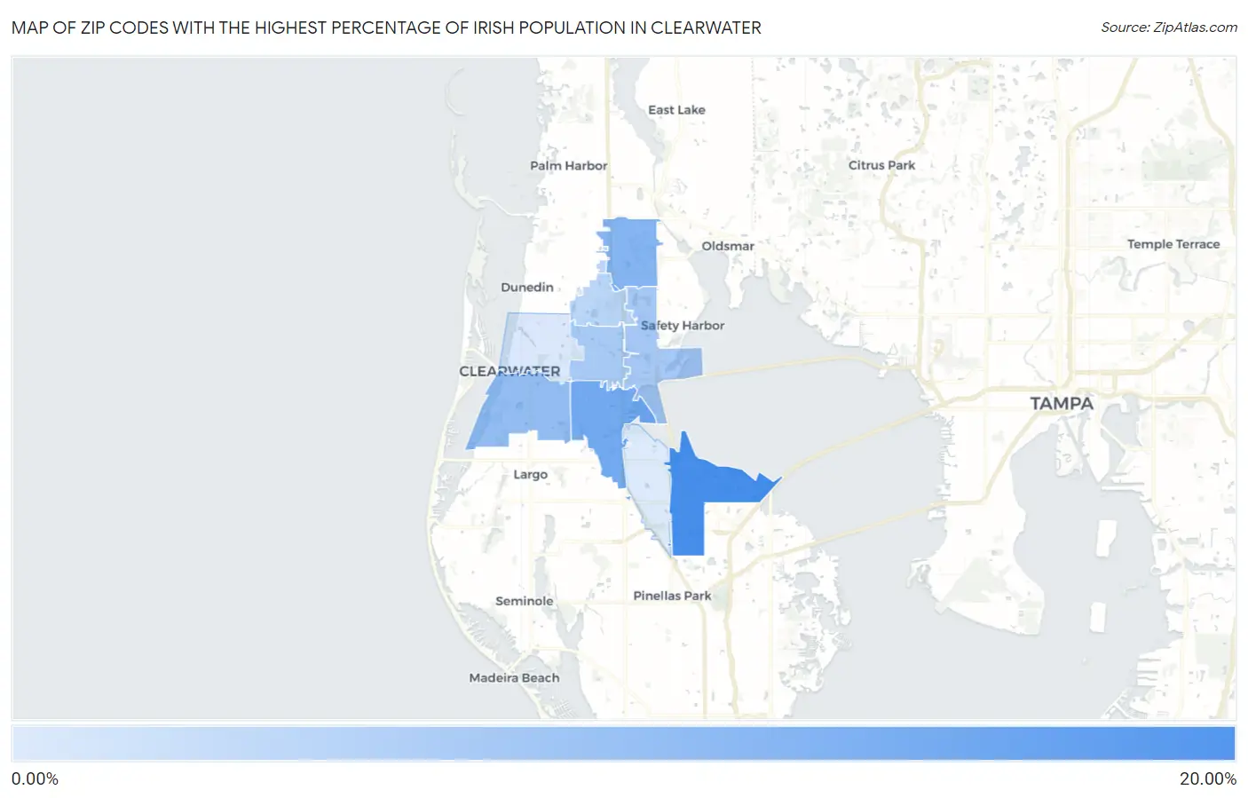 Zip Codes with the Highest Percentage of Irish Population in Clearwater Map