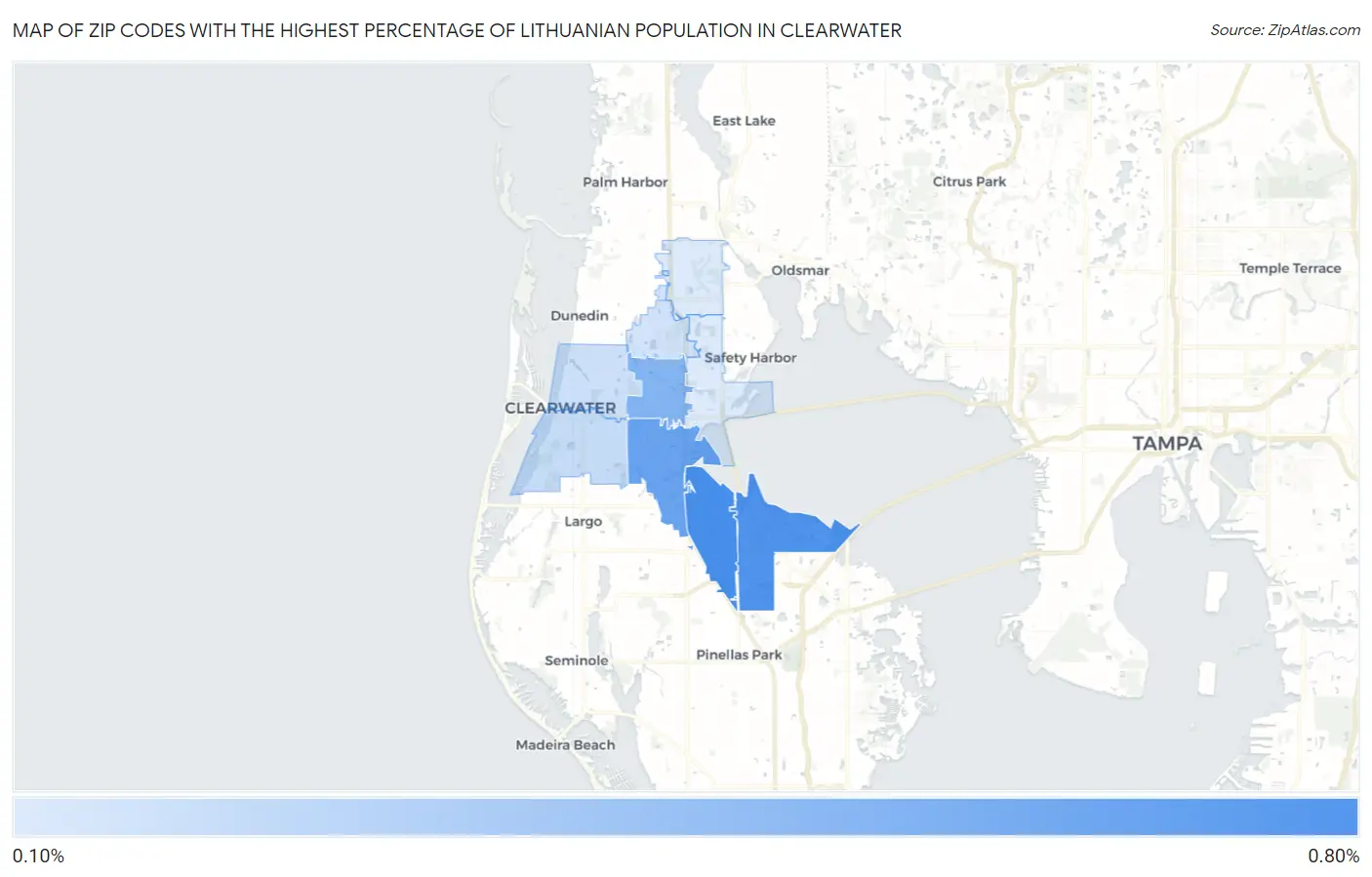 Zip Codes with the Highest Percentage of Lithuanian Population in Clearwater Map