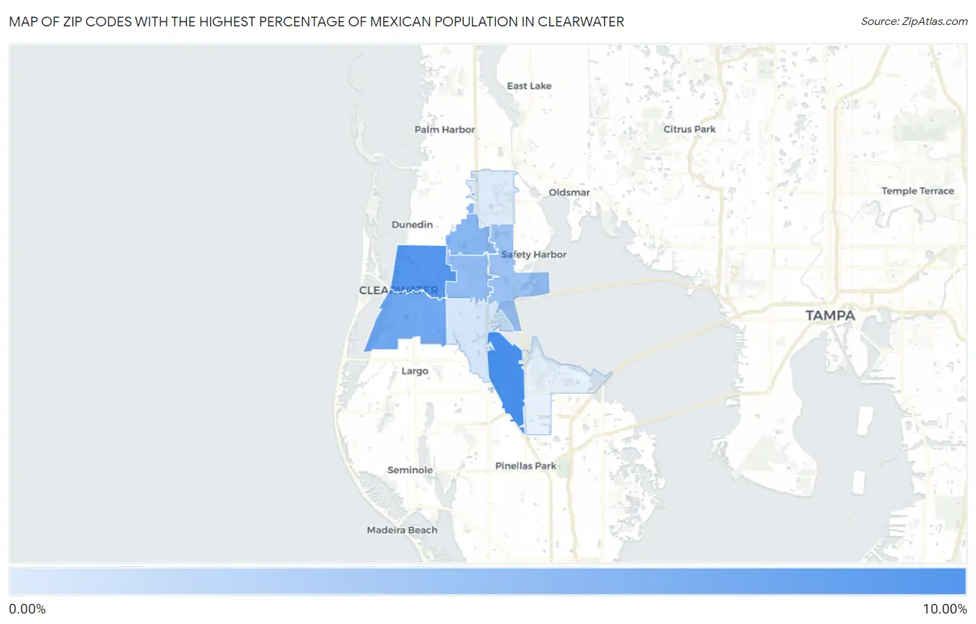 Zip Codes with the Highest Percentage of Mexican Population in Clearwater Map