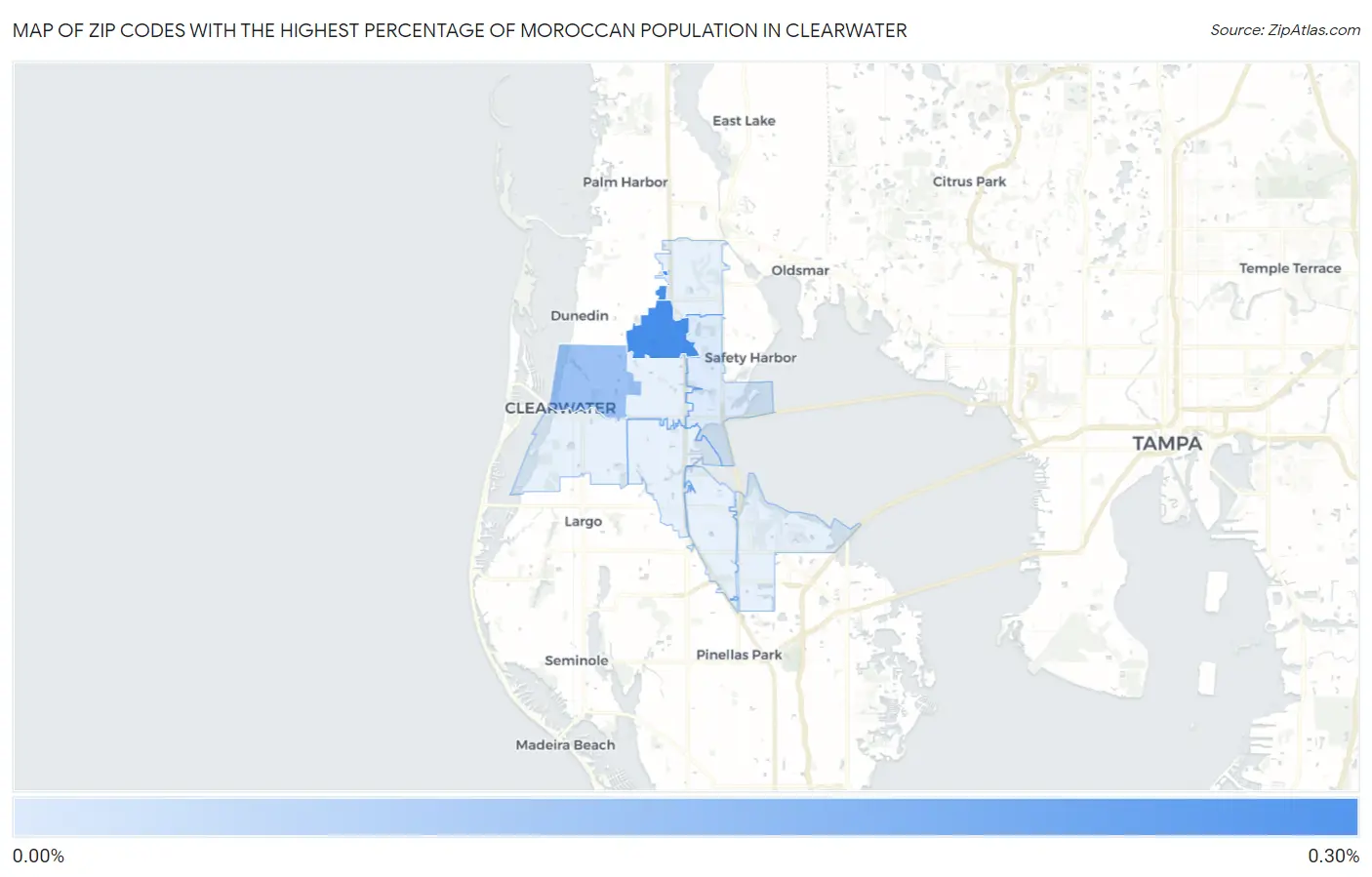 Zip Codes with the Highest Percentage of Moroccan Population in Clearwater Map