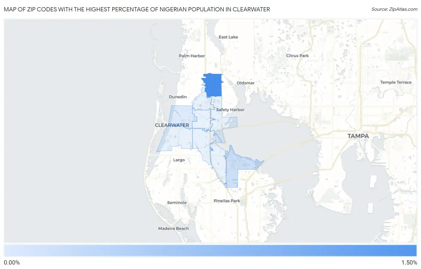 Zip Codes with the Highest Percentage of Nigerian Population in Clearwater Map