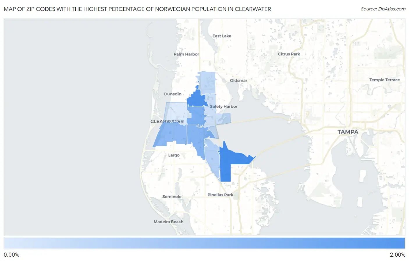 Zip Codes with the Highest Percentage of Norwegian Population in Clearwater Map