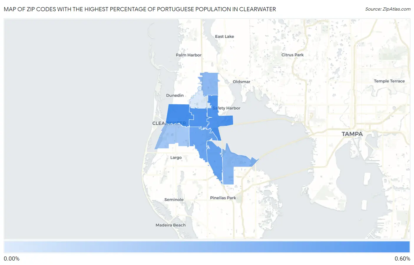 Zip Codes with the Highest Percentage of Portuguese Population in Clearwater Map