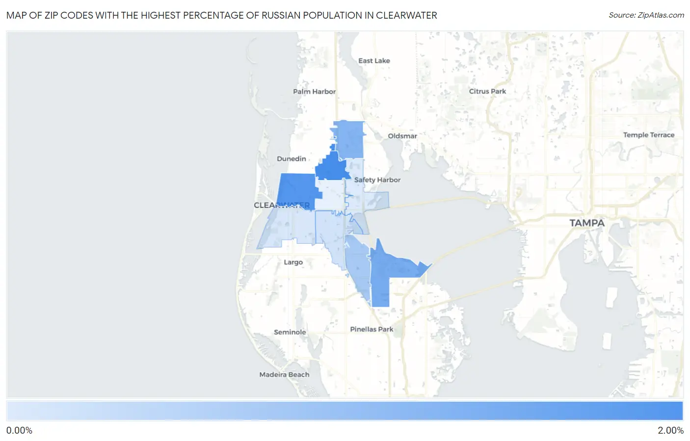 Zip Codes with the Highest Percentage of Russian Population in Clearwater Map