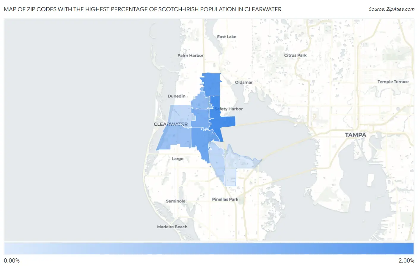 Zip Codes with the Highest Percentage of Scotch-Irish Population in Clearwater Map