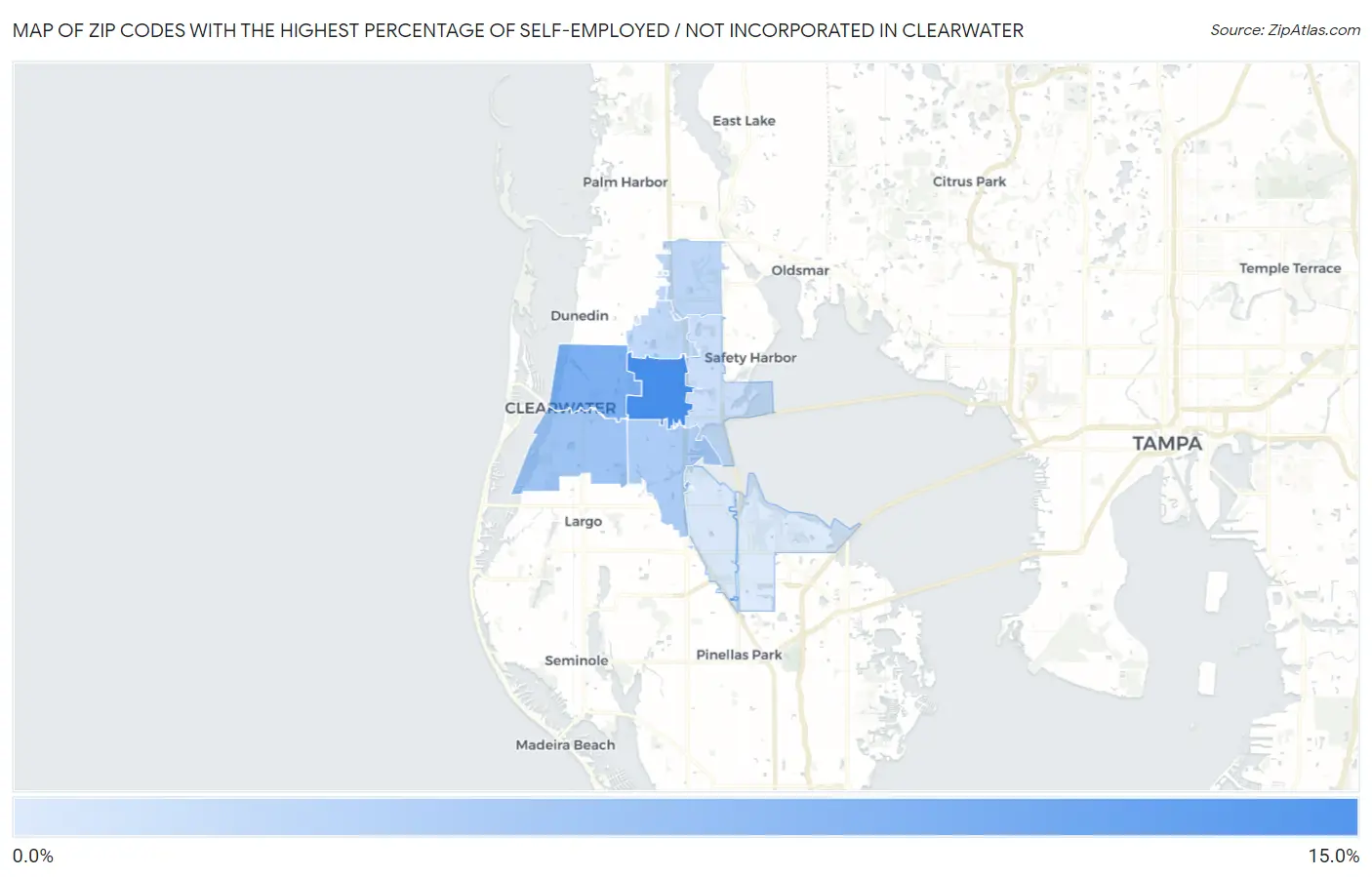 Zip Codes with the Highest Percentage of Self-Employed / Not Incorporated in Clearwater Map