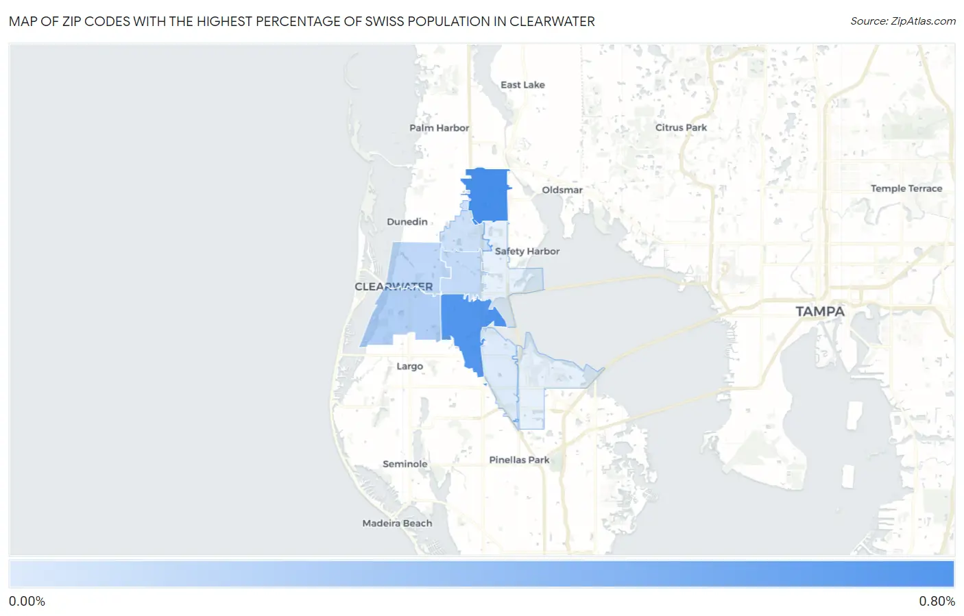 Zip Codes with the Highest Percentage of Swiss Population in Clearwater Map