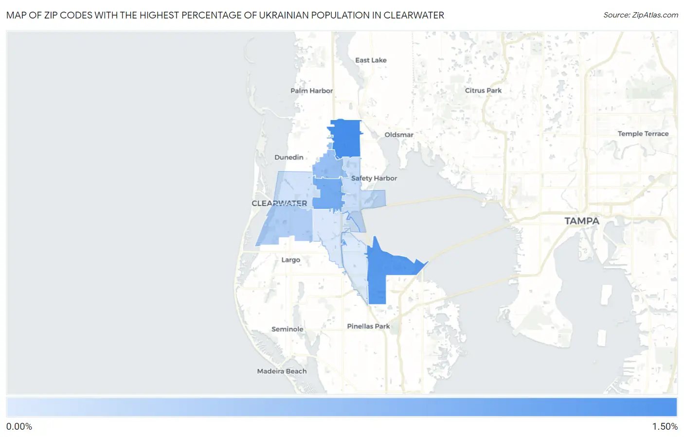Zip Codes with the Highest Percentage of Ukrainian Population in Clearwater Map