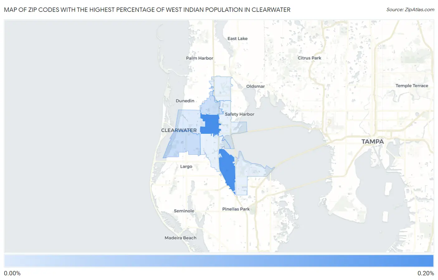 Zip Codes with the Highest Percentage of West Indian Population in Clearwater Map