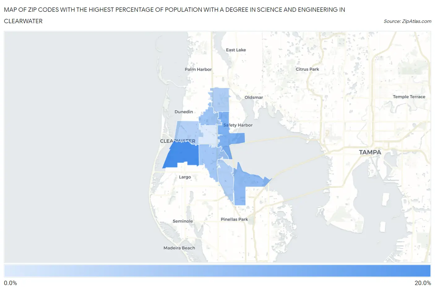 Zip Codes with the Highest Percentage of Population with a Degree in Science and Engineering in Clearwater Map