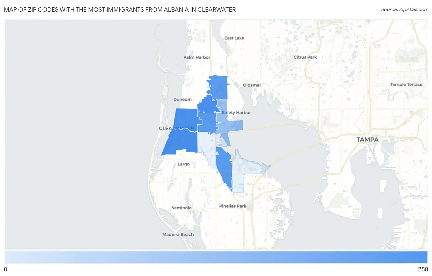 Zip Codes with the Most Immigrants from Albania in Clearwater Map
