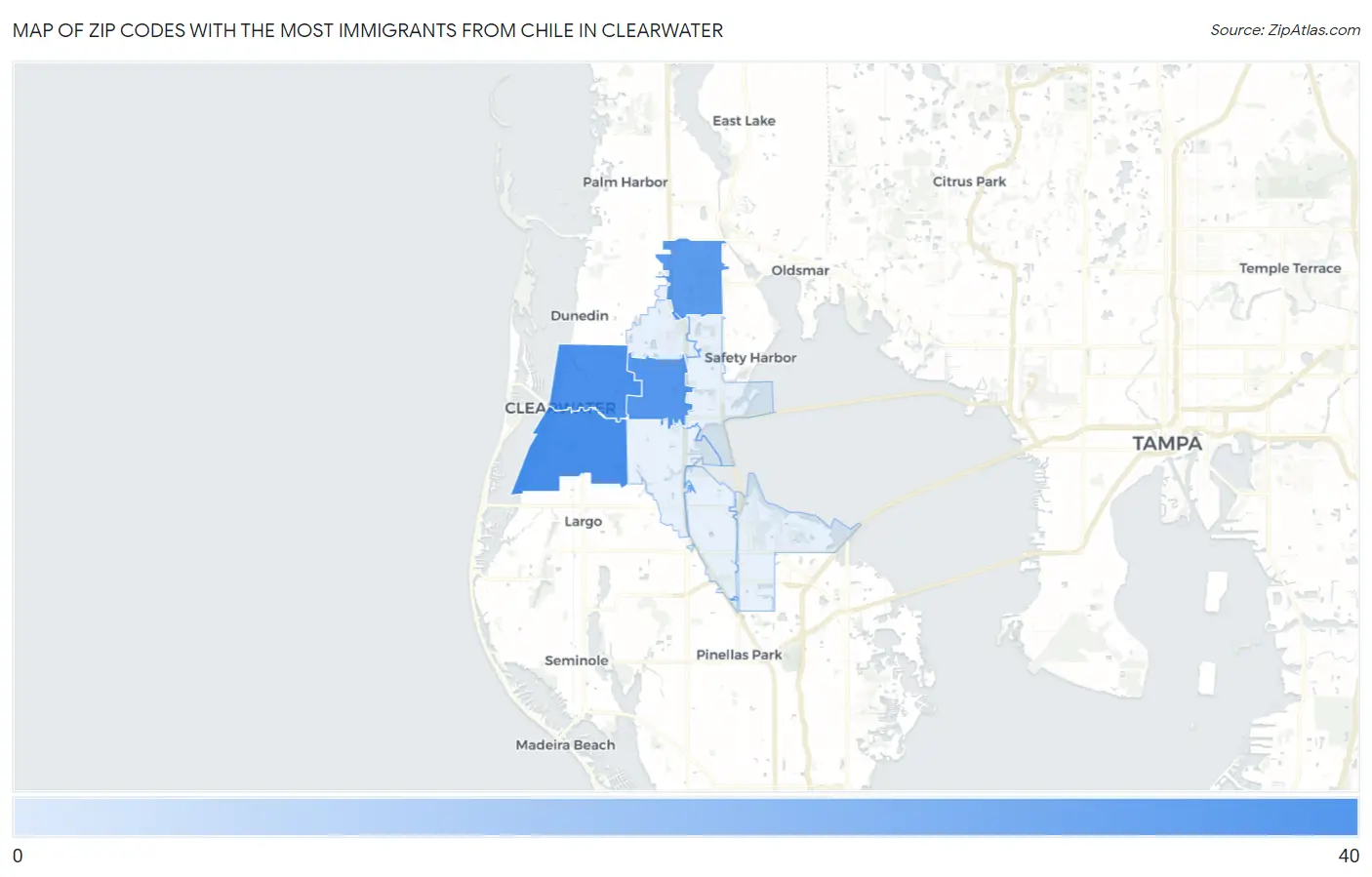 Zip Codes with the Most Immigrants from Chile in Clearwater Map