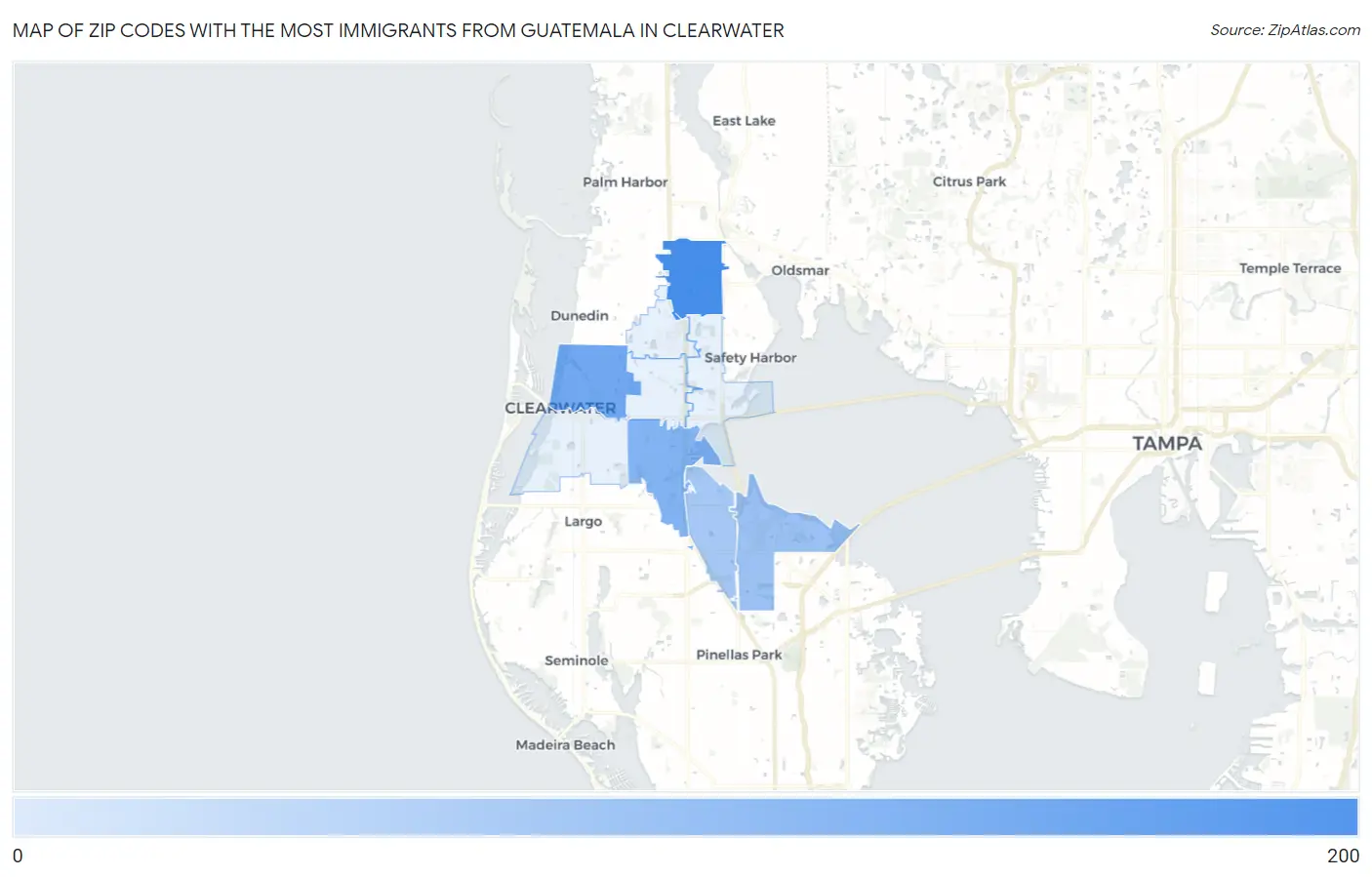 Zip Codes with the Most Immigrants from Guatemala in Clearwater Map