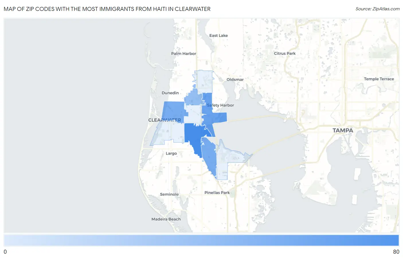 Zip Codes with the Most Immigrants from Haiti in Clearwater Map