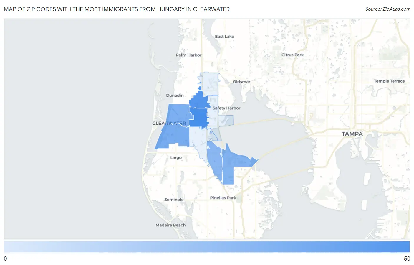 Zip Codes with the Most Immigrants from Hungary in Clearwater Map