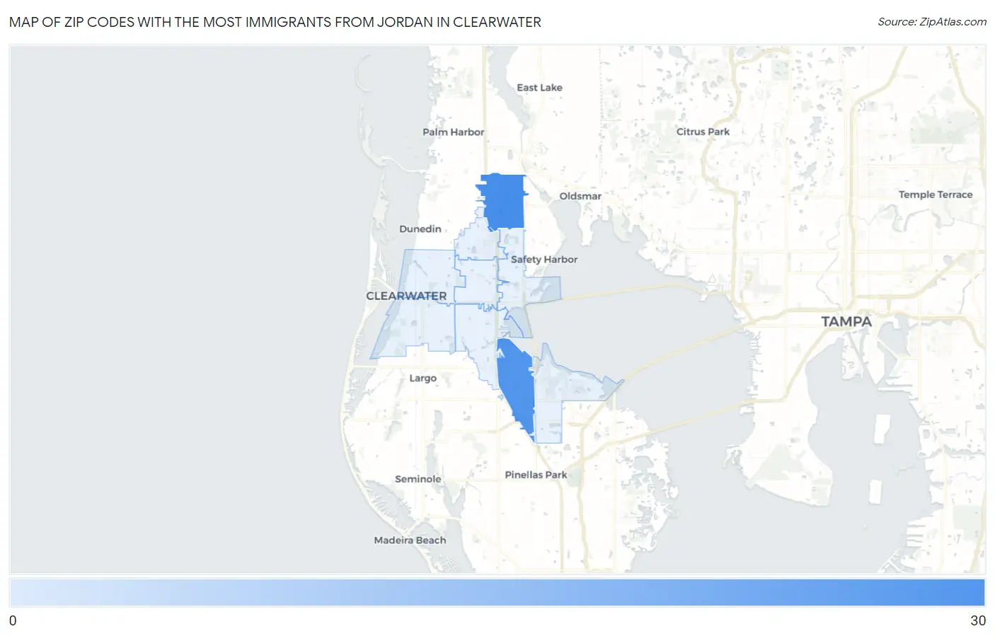Zip Codes with the Most Immigrants from Jordan in Clearwater Map